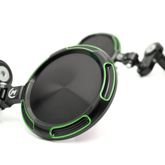 Round CNC bar end mirrors by MC Motoparts for Ducati motorcycles, featuring sleek Sonic design and detailed mounting hardware.