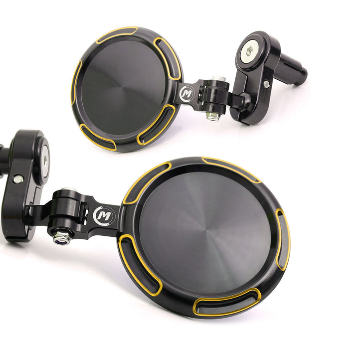 Ducati Fit CNC Aluminum Round Sonic Bar End Mirrors by MC Motoparts mounted on motorcycle handlebars.