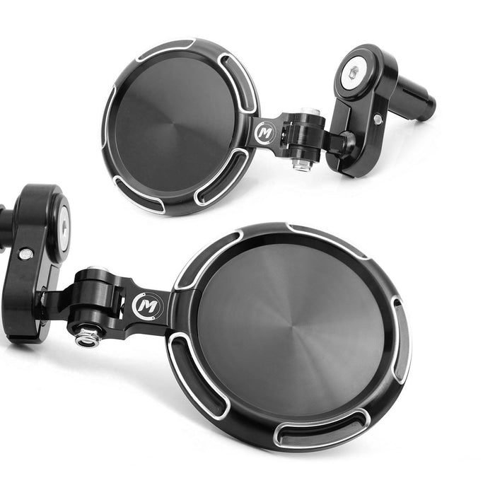 Fit Ducati CNC bar end mirrors by MC Motoparts with round Sonic design, featuring sleek metal finish and secure mounting.