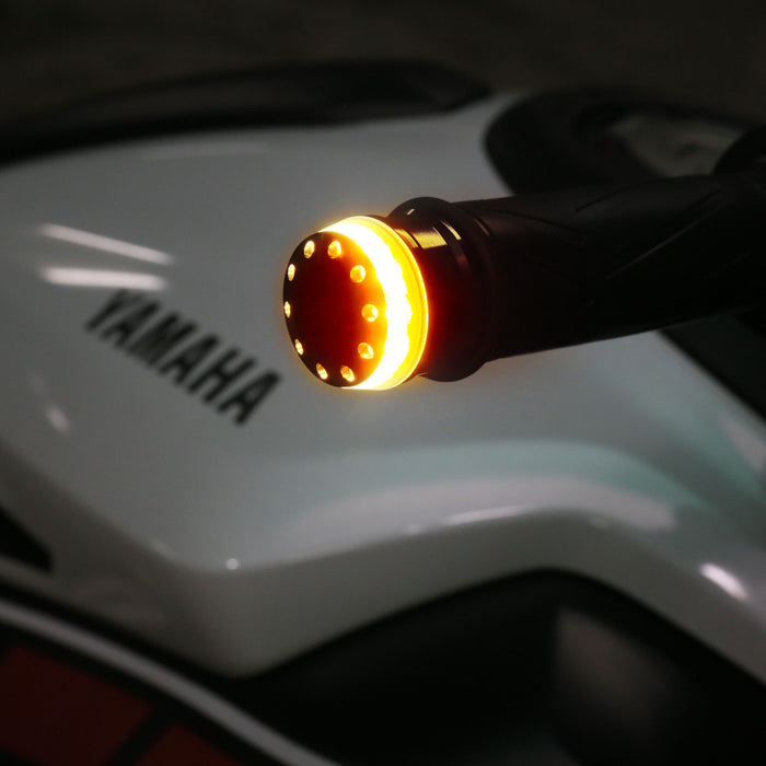 Black LED bar end turn signals for Ducati Monster 696 and 821, featuring bright LED lights and sleek design from MC Motoparts.