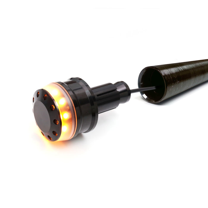 Black LED bar end turn signal lights for Ducati Monster 696 and 821 motorcycle, featuring sleek design by MC Motoparts.
