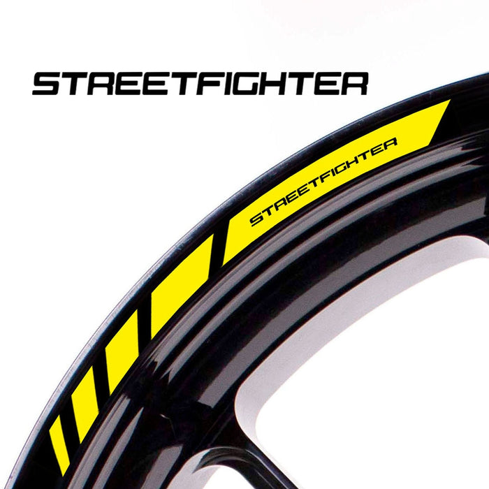 Ducati Streetfighter wheel rim edge sticker with Fit Ducati logo, black and yellow design, for motorcycle rim decoration.