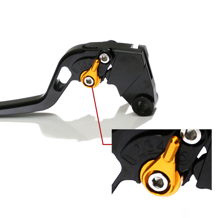 Black CNC short brake and clutch levers for Honda CB500F, CB500X, CBR300R, CBR500R motorcycles by MC Motoparts.