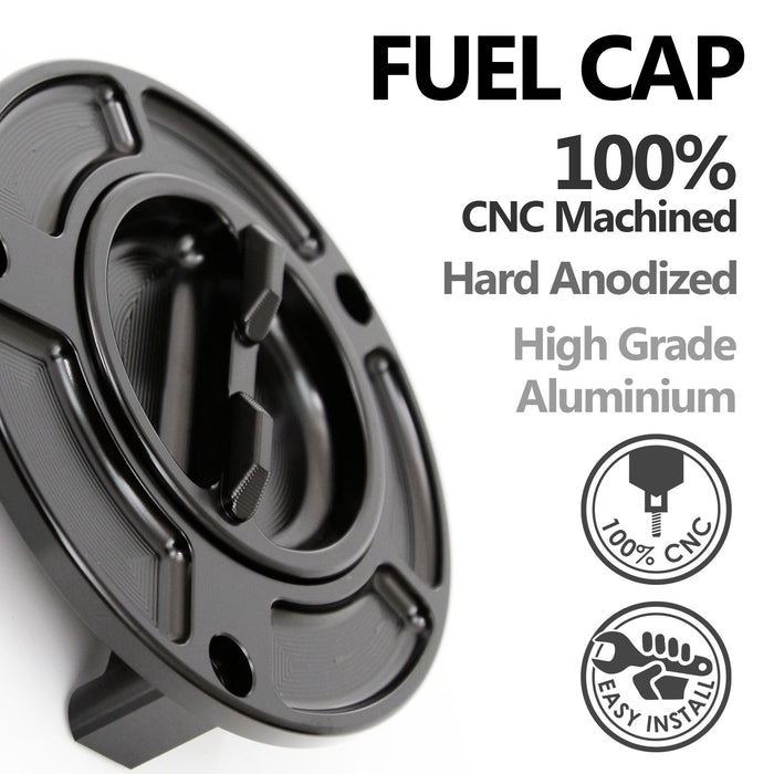 MC Motoparts keyless fuel tank cap for Honda CB500X 2016-2024, engraved logo, black finish, secure and stylish motorcycle fuel cap.