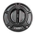 Honda CBR650R 2019-2023 keyless fuel tank cap by MC Motoparts, engraved logo, sleek black design, secure locking mechanism.