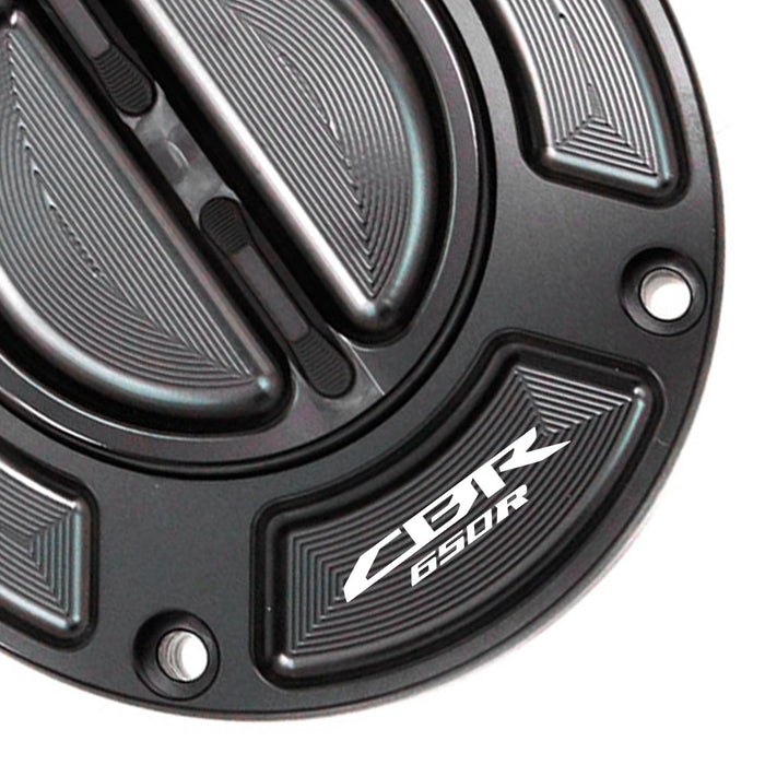 MC Motoparts keyless fuel tank cap for Honda CBR650R 2019-2023 with engraved logo, black finish, secure locking mechanism