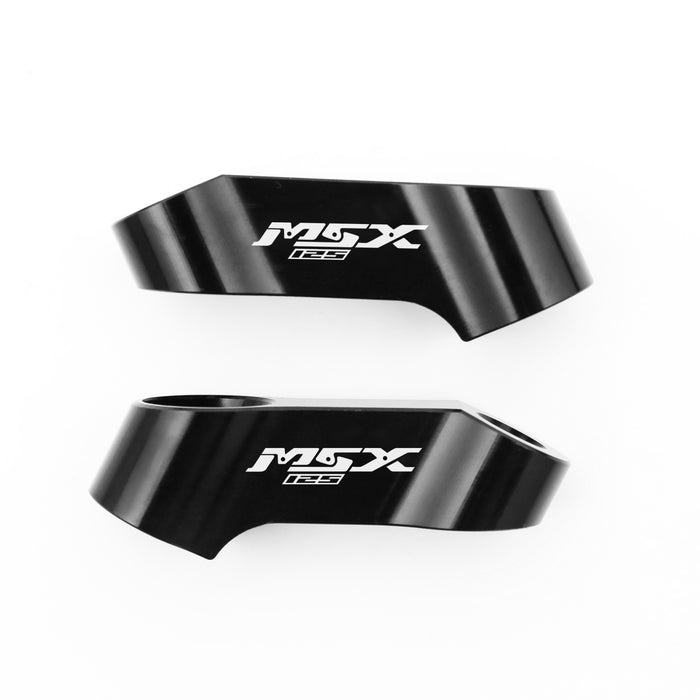 Black MC Motoparts mirror extender for Honda GROM 125 MSX125 2013-2022, showing the engraved logo and rear view mirror riser.