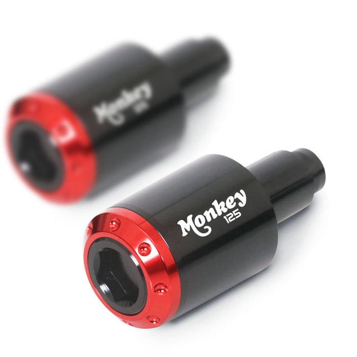 MC Motoparts engraved logo ATOM bar ends for Honda Monkey 125 2018-2024, red finish, durable metal motorcycle handlebar accessories