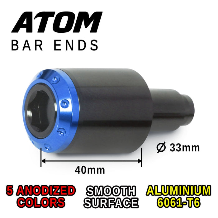 Blue MC Motoparts Atom Bar Ends with engraved logo for Honda Monkey 125 2018-2024 motorcycle handlebar accessories