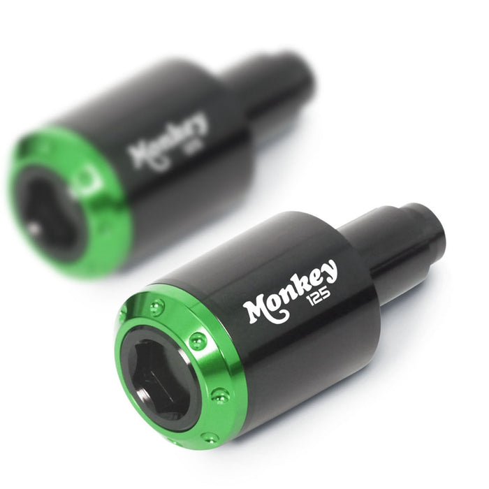 MC Motoparts engraved logo Atom bar ends for Honda Monkey 125 2018-2024, showcasing durable metal construction and stylish design.
