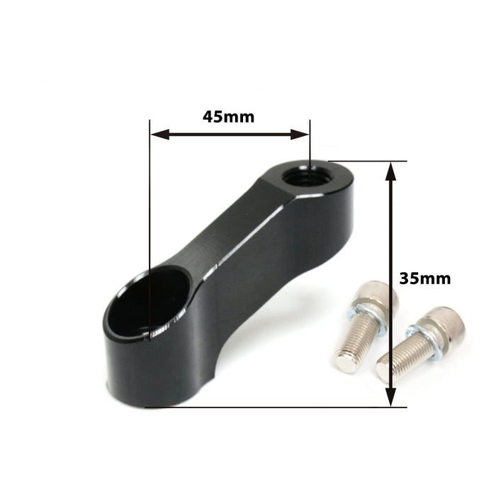 Honda Super Cub C125 mirror extender with engraved MC Motoparts logo, black side mirror riser for improved visibility.