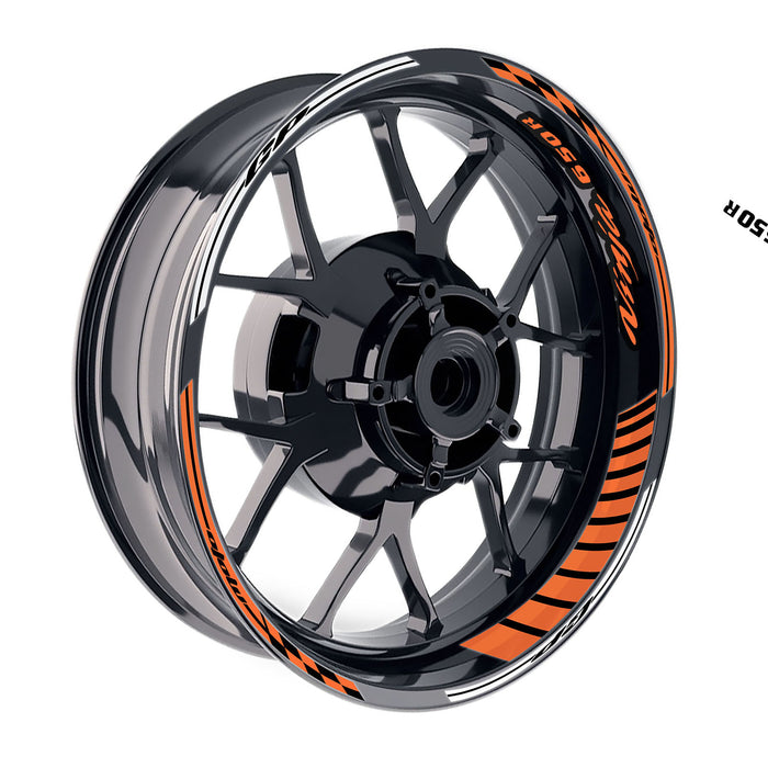 Kawasaki Ninja 650R wheel rim sticker with Moto GP stripe in orange, 17-inch decal by StickerBao on a motorcycle wheel rim