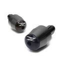 Engraved logo Kawasaki Z Series handlebar ends by MC Motoparts, black with metal finish, designed for motorcycle handlebars.