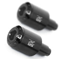 MC Motoparts Atom Bar Ends with engraved Kawasaki Z125 logo, black finish, durable motorcycle handlebar end caps.