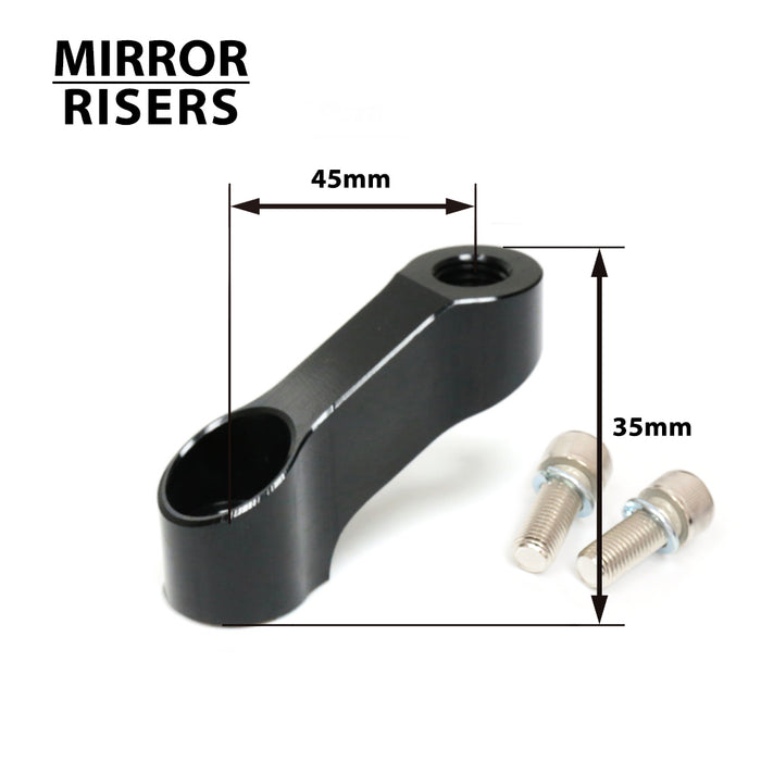 Kawasaki Z750 2004-2019 mirror extender riser with engraved MC Motoparts logo, enhancing rear view mirror visibility.