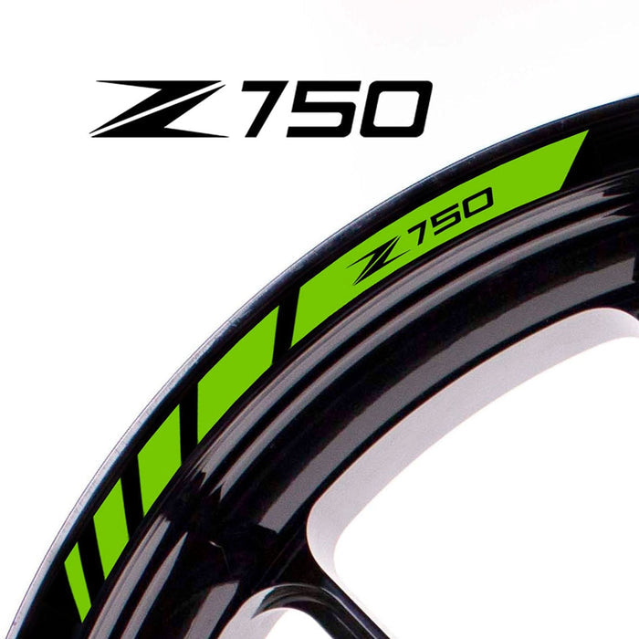 Kawasaki Z750 wheel rim edge stickers with Fit logo, black and gray wheel decals, designed for motorcycle rim decoration.