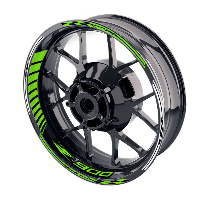 Kawasaki Z900 Moto GP stripe wheel rim sticker by StickerBao, 17-inch decal with logo and racing stripe design on bike wheel