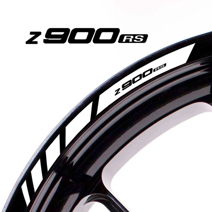 Kawasaki Z900RS wheel rim edge sticker with StickerBao logo, black and white decal for custom motorcycle wheel styling.