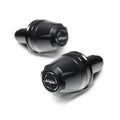 Black MC Motoparts V-Ranger bar ends engraved with Kawasaki Ninja ZX-6R and ZX-10R logos, designed for motorcycle handlebar upgrade.