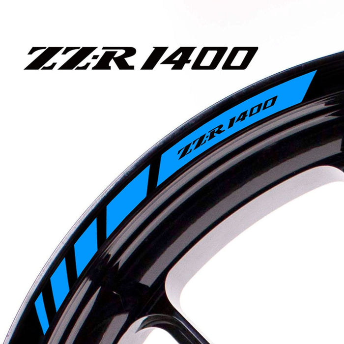 Kawasaki ZZR1400 wheel rim edge sticker with Fit Logo, black and white decal for motorcycle wheel customization by StickerBao