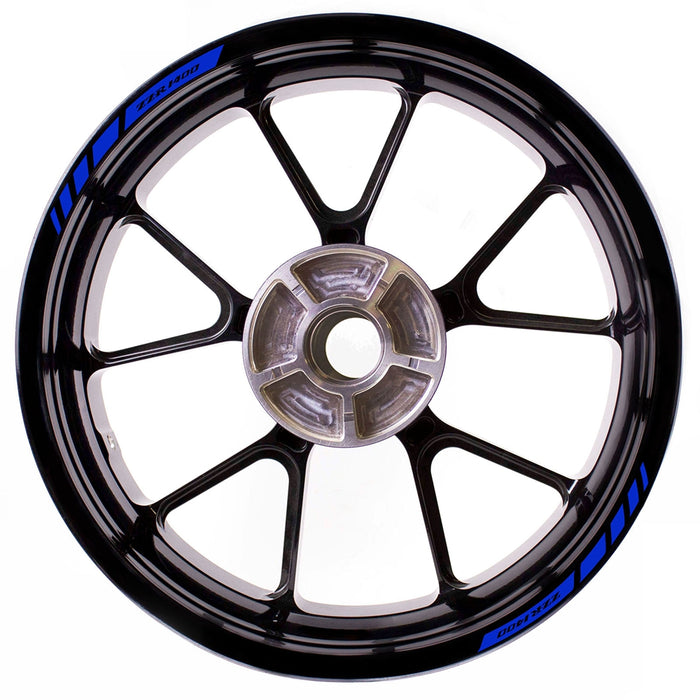 Kawasaki ZZR1400 wheel rim edge sticker with blue logo strips, durable decal for motorcycle rim decoration by StickerBao