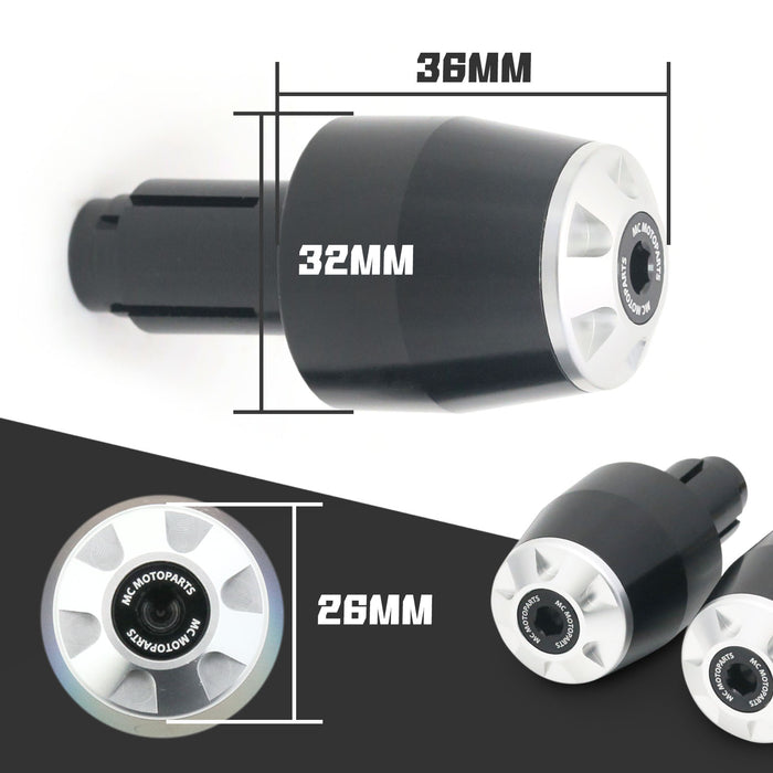 MC Motoparts CNC Storm bar ends for MV Agusta F3 Dragster Brutale 800 and 675 motorcycle handlebars, black finish.
