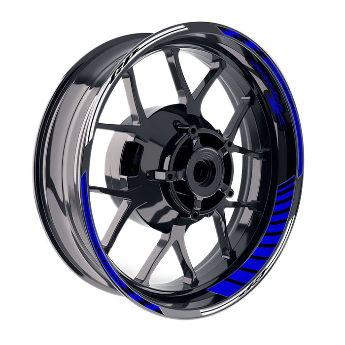 Suzuki Hayabusa Moto GP stripe wheel rim sticker, 17-inch wheel decal with Suzuki logo and racing stripe design by StickerBao.