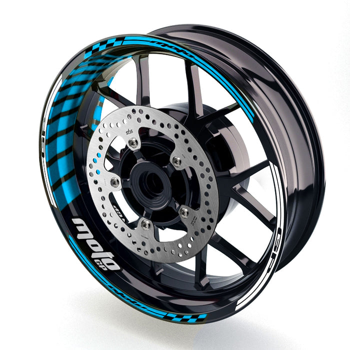 Suzuki Hayabusa Moto GP stripe wheel rim sticker by StickerBao on a 17-inch motorcycle wheel rim.