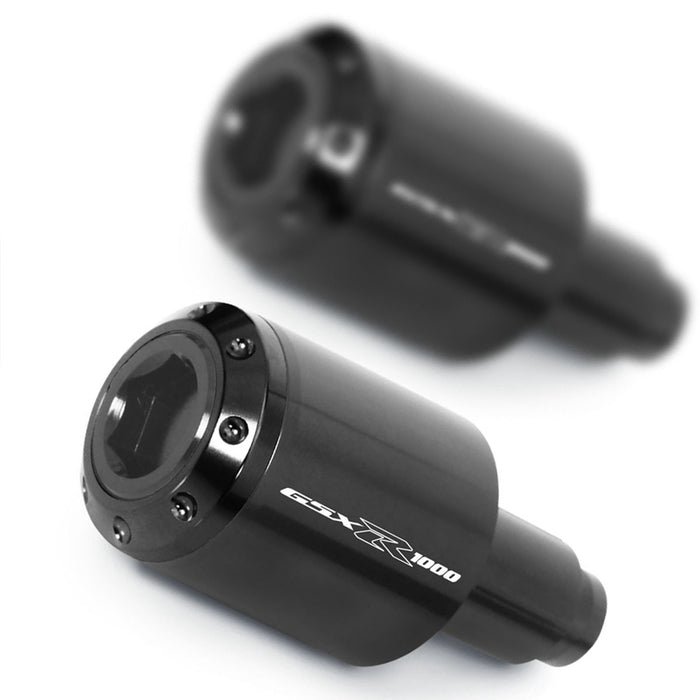 Black MC Motoparts engraved logo ATOM bar ends for Suzuki GSX-R 1000 2001-2016 motorcycle handlebar ends.