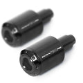 Black engraved logo MC Motoparts Atom bar ends for Suzuki GSX-R 750 1996-2025, mounted on motorcycle handlebars.