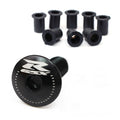 Black CNC windscreen bolts with engraved Suzuki GSX-R logo for MC Motoparts motorcycle windscreen replacement.