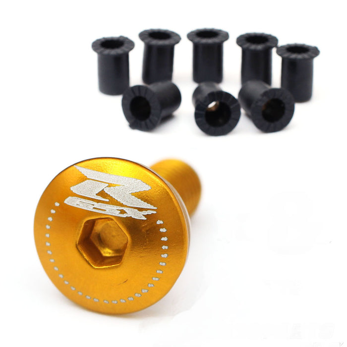 MC Motoparts engraved logo windscreen bolts for Suzuki GSX-R, featuring CNC-machined design and durable construction.