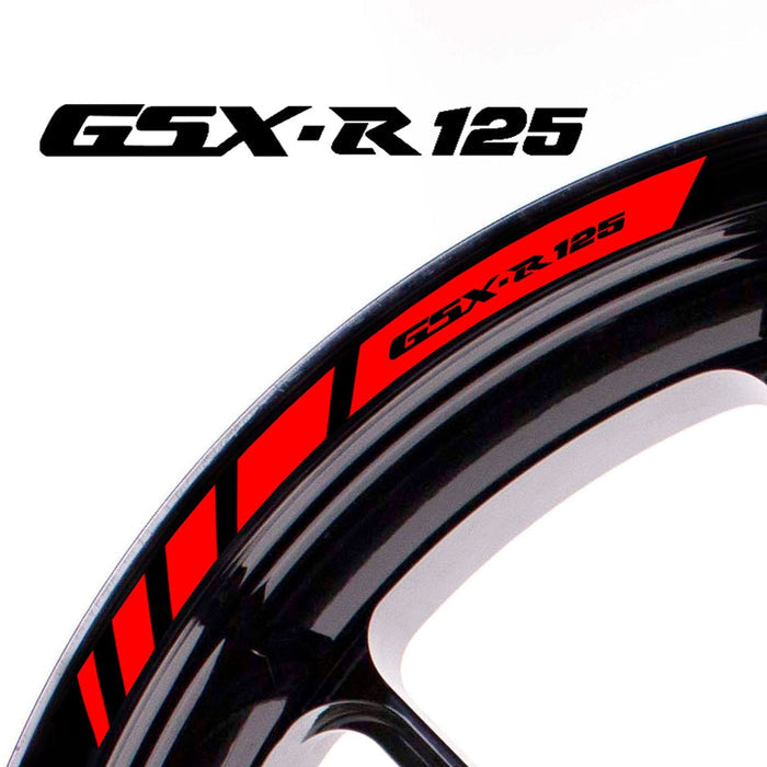 Red Suzuki GSX-R125 wheel rim edge sticker with StickerBao logo, designed as a stylish decal for motorcycle wheel rims.