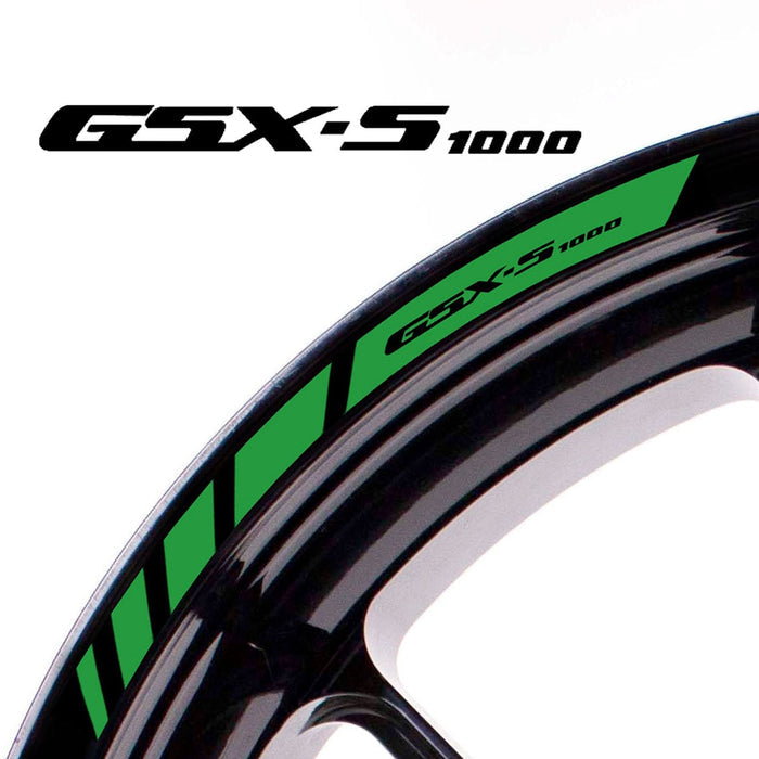 Suzuki GSX-S1000 wheel rim edge sticker with StickerBao logo, black and silver decal for motorcycle wheel customization