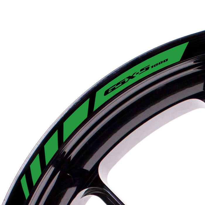 Suzuki GSX-S1000 wheel rim edge stickers with stickerBao logo, black and silver rim decal for motorcycle wheel customization.