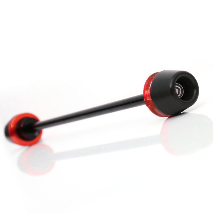 Suzuki GSXR1000, GSX-R600, GSXR750 front axle sliders by MC Motoparts, made of aluminum and Delrin, with CNC finish.