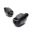 Black engraved logo Suzuki Hayabusa bar ends by MC Motoparts with molded metal design for motorcycle handlebar ends.