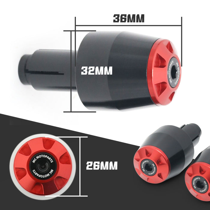 MC Motoparts Storm CNC bar ends for Triumph Street Triple Daytona 675 R motorcycle, shown mounted on handlebars.