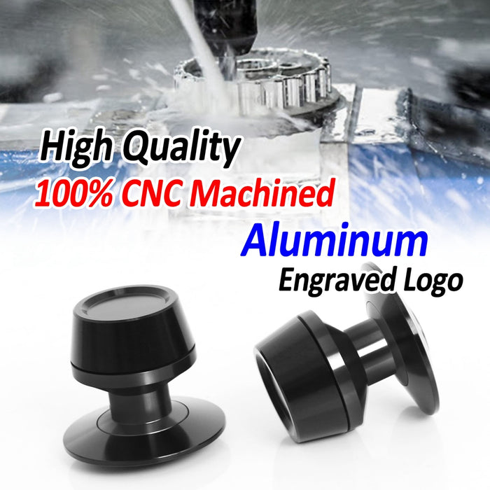 MC Motoparts Yamaha MT-09 Tracer swingarm spools with engraved logo, 6mm diameter, black finish, for motorcycle wheel mounting.