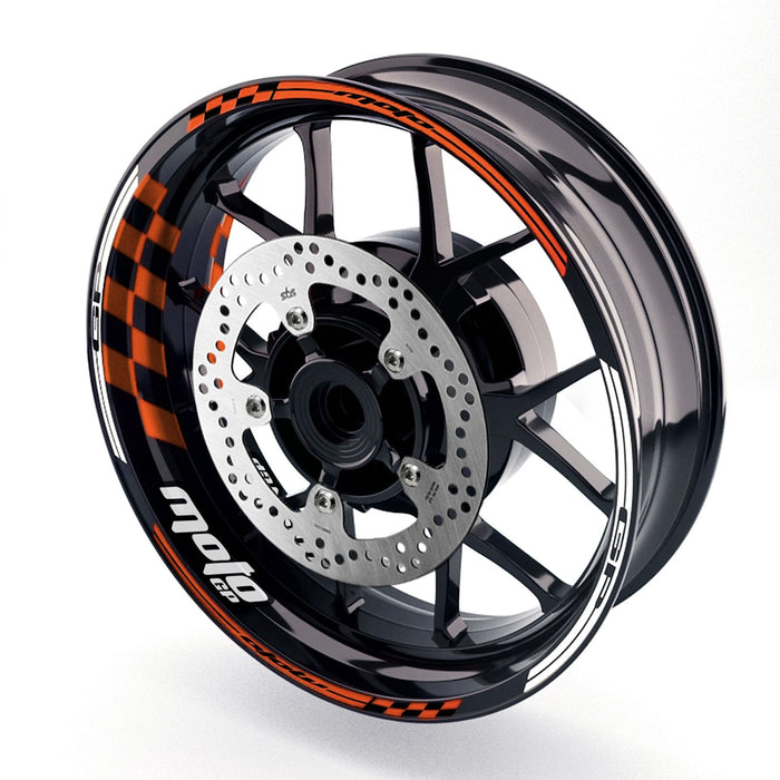 Yamaha Tracer 900 FJ-09 Moto GP logo wheel rim sticker, 17-inch moto GP check decal on motorcycle rim, StickerBao brand.