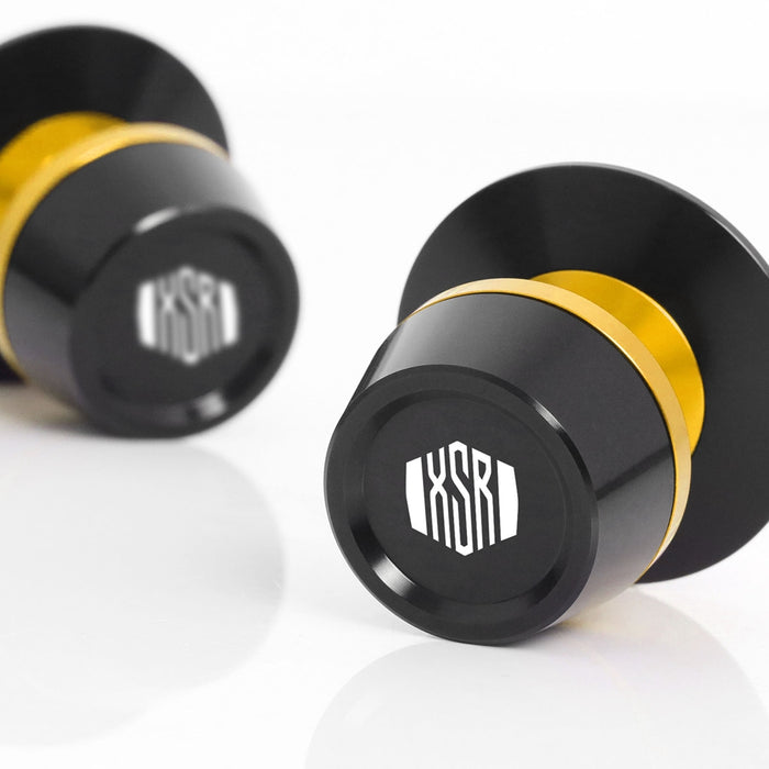 MC Motoparts Yamaha XSR900 swingarm spools with engraved logo, 6mm diameter, designed for 2016-2025 motorcycle models.