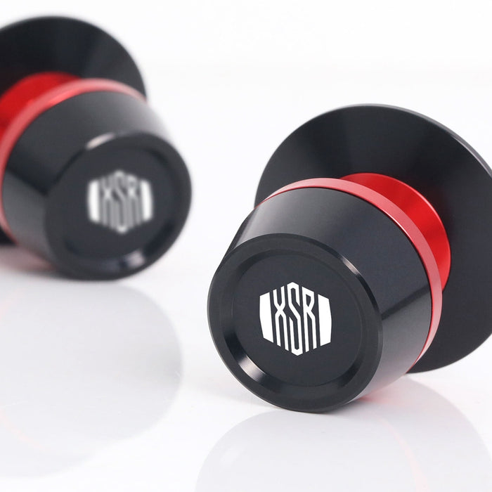 MC Motoparts Yamaha XSR900 swingarm spools with engraved logo, 6mm diameter, designed for 2016-2025 models.