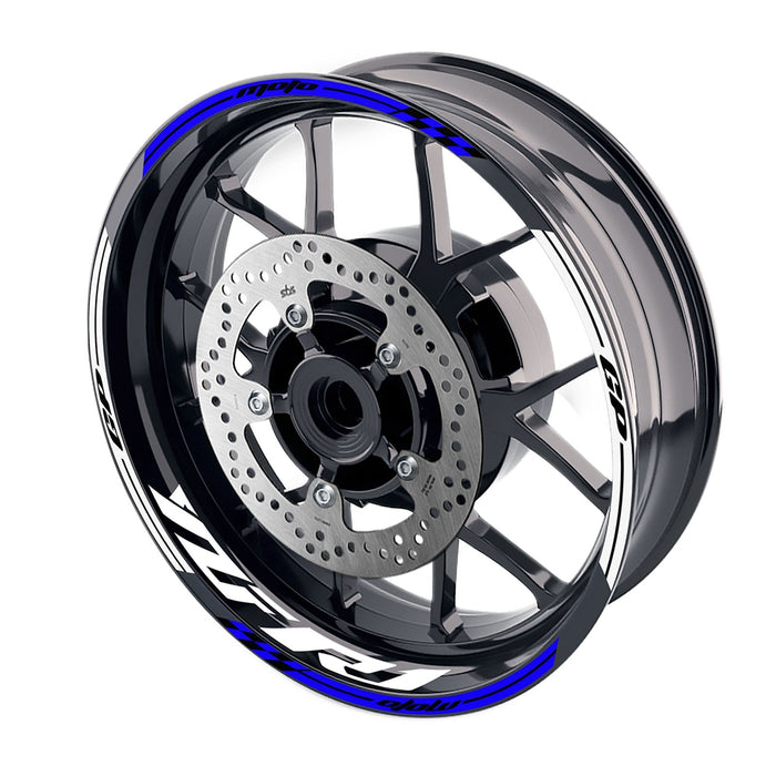 Yamaha YZF R1 2019-2020 Moto GP check wheel rim sticker by StickerBao on 17-inch rim with MotoGP logo decal.