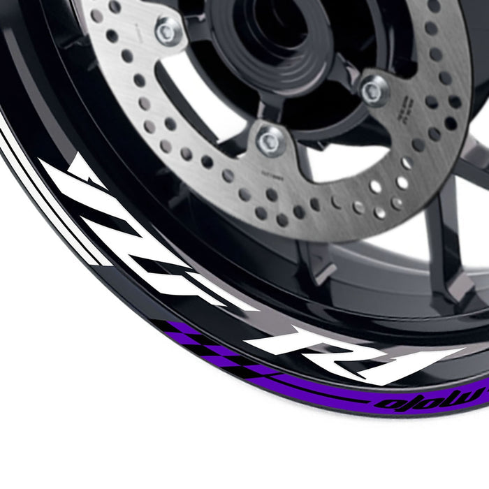 Yamaha YZF R1 98-18 MotoGP check 17-inch wheel rim sticker by StickerBao, featuring bold logo and racing design.