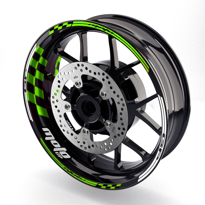 Yamaha YZF R1 98-18 Moto GP check 17-inch wheel rim sticker by StickerBao, featuring Moto GP logo and check pattern.