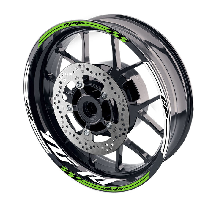 Yamaha YZF R1 98-18 Moto GP check 17-inch wheel rim sticker by StickerBao, featuring bold Moto GP logo decals on the rim.