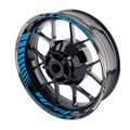 Yamaha YZF R1 98-18 wheel rim sticker with Moto GP stripe design, 17-inch size, by StickerBao, applied to motorcycle wheel rim.