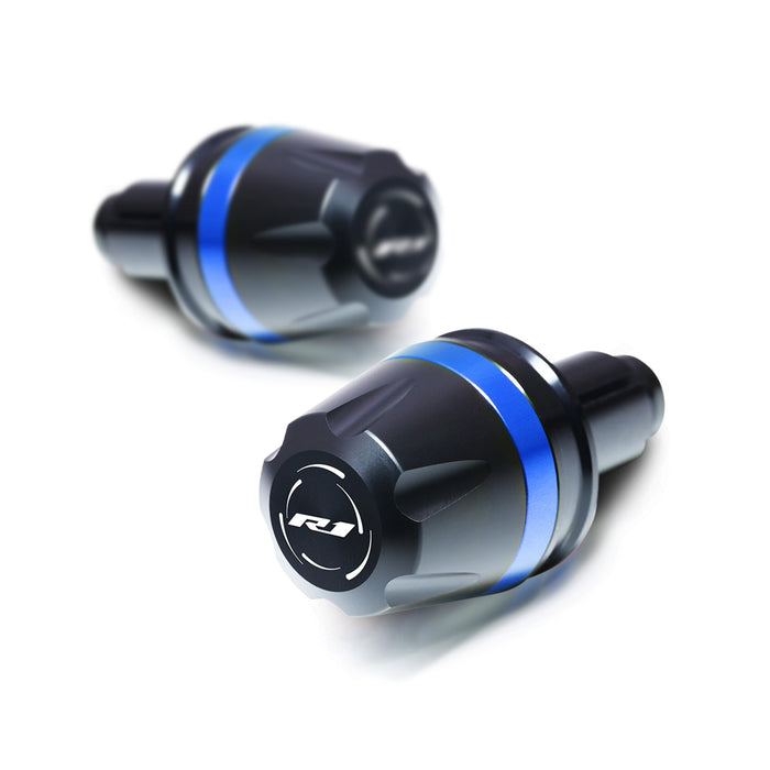 MC Motoparts V-Ranger bar ends for Yamaha YZF R1 1998-2019, engraved design, durable motorcycle handlebar accessories.