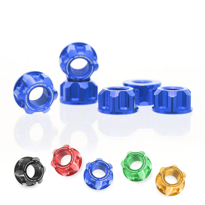 Six MC Motoparts Yamaha YZF R1 R6 R25 R1M R3 rear sprocket nuts, M10 billet sprocket nuts for motorcycle rear wheel.