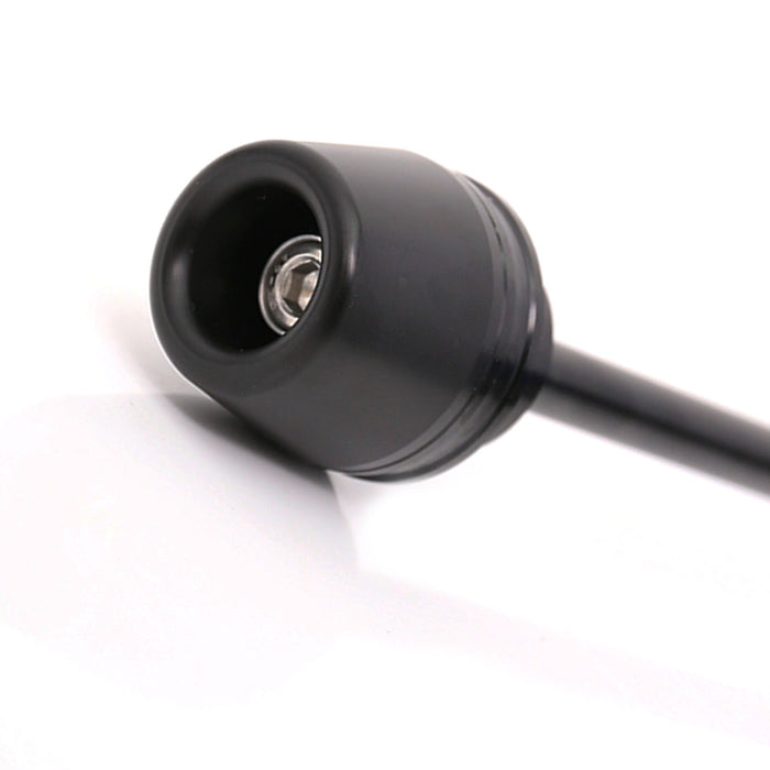 Black CNC aluminum front axle fork sliders for Yamaha YZF R6 05-16 and YZF R1 04-14 motorcycles by MC Motoparts.